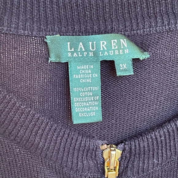 Ralph Lauren Cotton Black Short Sleeve Zippered Cardigan Sweater 3X - Picture 4 of 10